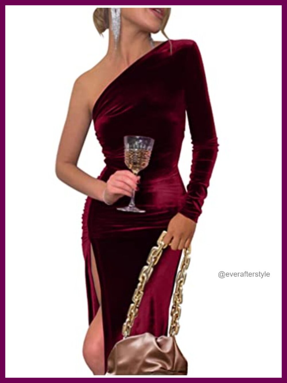 Velvet One Shoulder Long Sleeve Ruched Slit Bodycon Party Dress